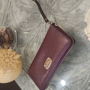 Michael Kors Burgundy Leather Large Zip Around Wallet Wristlet